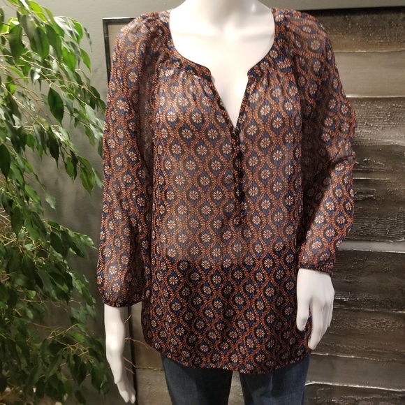 Liz Claiborne semi sheer boho top. Size Large - Picture 2 of 7